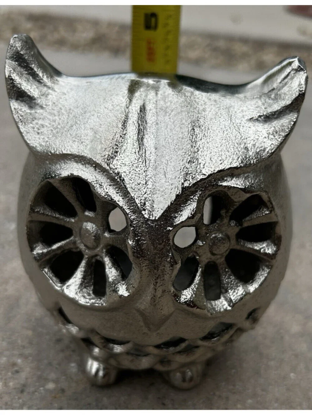 Vintage Pewter Iron Owl Candle Holder Lantern Tea Light Garden Decor 5” Tall